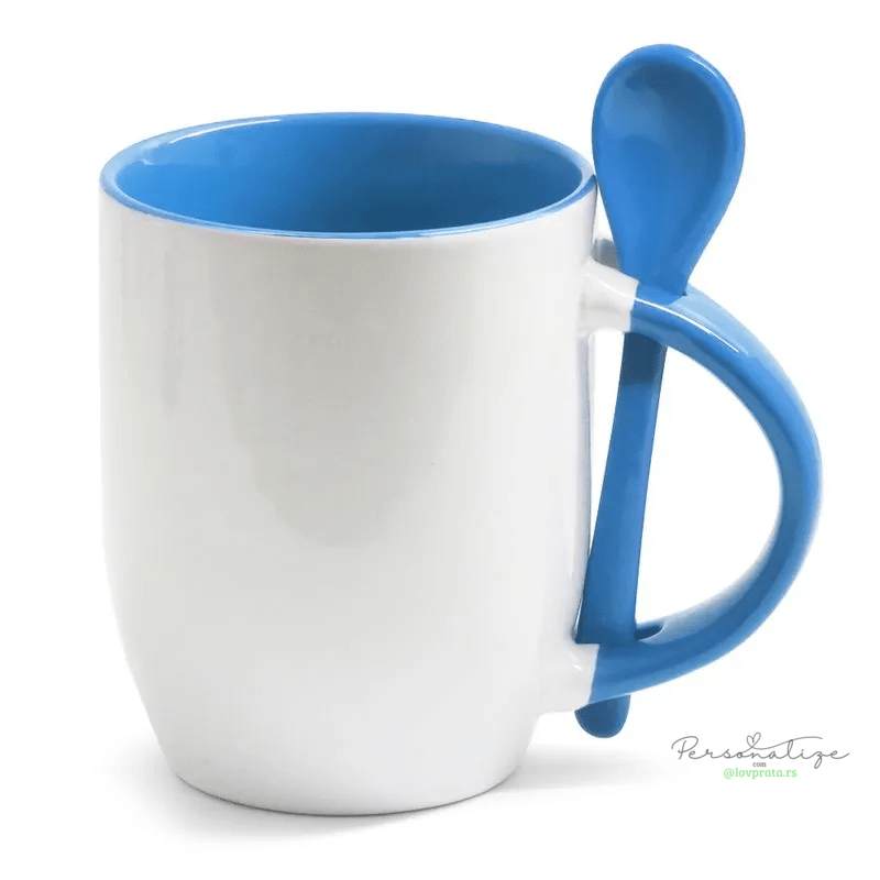 Cerâmica Alça Colher Interior Azul 325ml lovprata