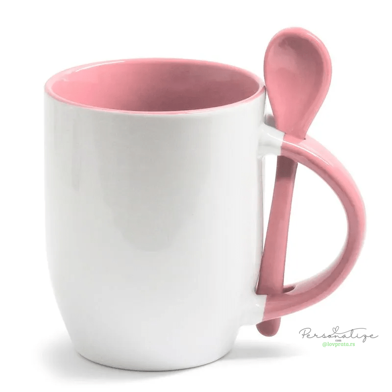 Cerâmica Alça Colher Interior Rosa 325ml lovprata