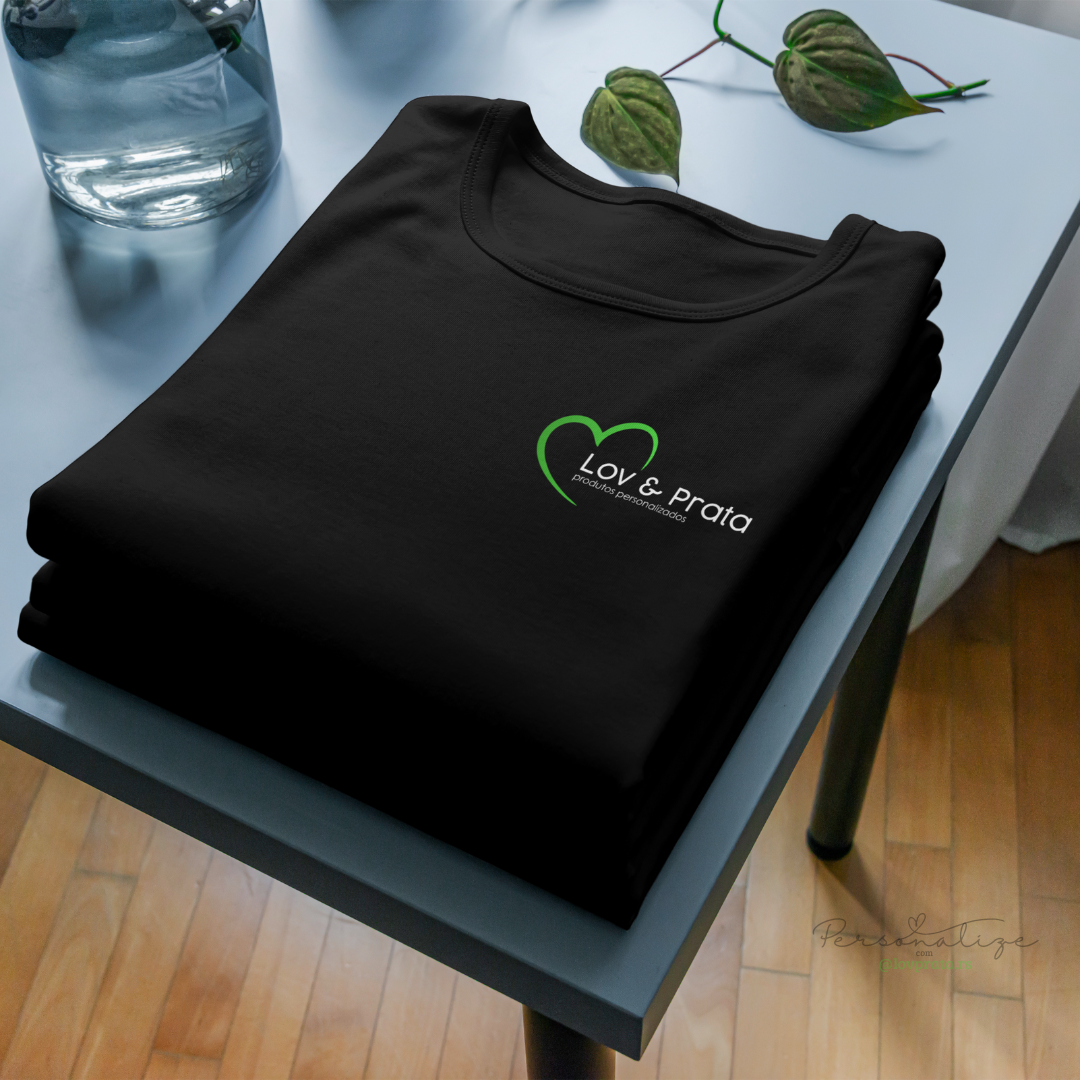 Camiseta de Algodão Vortex Preta Masculina DTF Lov & Prata