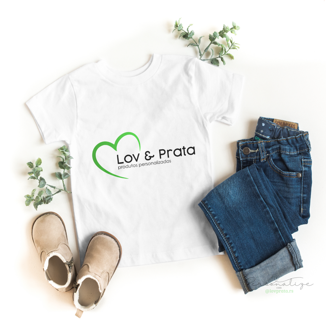 Camiseta de Poliéster Branca Infantil Lov & Prata